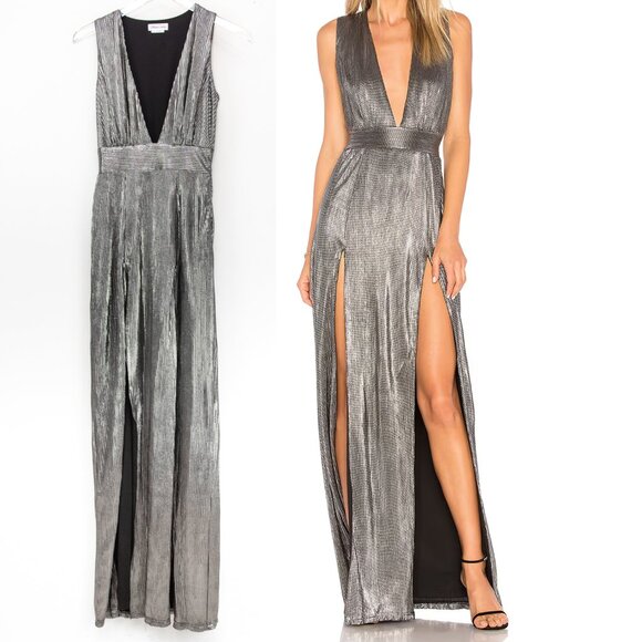 Lovers & Friends Naomi Dress Maxi Evening Sleeveless Metallic Gown Silver XXS - Picture 1 of 8